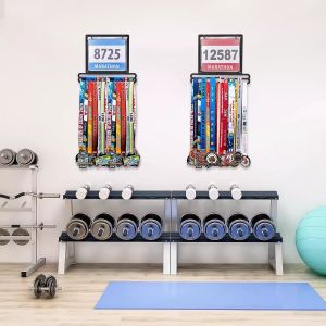 Medal Hanger Display Hanging Medal Rack Display Square Shape Medal Holders With Bib Holder Marathon Running Bib Holder For Gymnastics Race Soccer Swim And Running