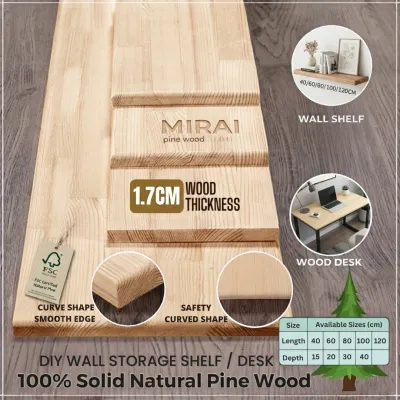 Natural Pine Wood Floating DIY Wall Storage Shelf/Wardrobe Rack/Table Top (1.7cm Thick Original Beige Colour)
