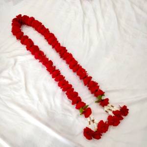 พวงมาลัยสีแดง ขนาด 1.5 เมตร  2 ชาย ดอกใหญ่ พวงมาลัยกุหลาบแดง สีสด ดอกแน่น