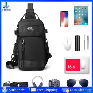 [Vodool Home Mall] Men Casual Chest Bag Multi Pocket Lightweight Shoulder Bag Adjustable Strap Soft Sling Bag Camping Hiking Running Bag