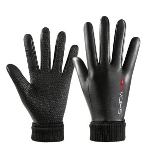 WATER Warm Autumn Half Finger Outdoor Short Full Finger Driving Mittens Cycling Gloves Flip Mittens Man Pu Leather Gloves