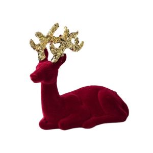 GAOSU Hanging  Pendant Christmas Reindeer Ornaments Flocking Wine Red Deer Ornaments Funny Flashing Powder Elk Ornament Tabletop Decor