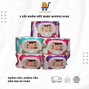 Combo 5 Gói Khăn Ướt Baby Wispes 650g – Không Mùi Không Cồn Mềm Mịn An Toàn Cho Bé