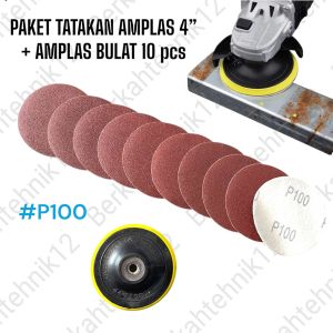 Paket! Amplas Gerinda Bulat Grit 100 Ampelas Tempel Velcro P100 4" 10 Lembar + Piringan Pad 4" Tatakan amplas gerinda HSS
