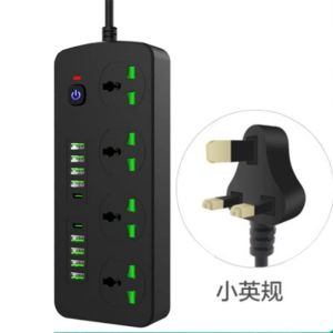 High Power Black 4 Way Extension Power Socket 2m Cable Cord with Switches with Usb C Type C Smart UK 3 Pin Plug Extension Household Socket Multifunctional British Standard Power Board 2 Meters Overload Protection Universal Power Strips Wal Safety 排插座接线板