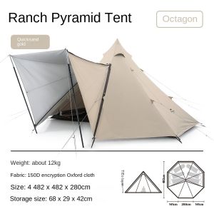 Naturehike RANCH Pyramid Tent Portable Lightweight 5-8 Persons Premium Octagonal Family Shelter With Skirt Camping Tent Glamping 150D Oxford Cloth Waterproof Optional Mat Groundsheet Add on