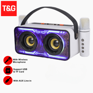 T&G SK-2063 Bluetooth Karaoke Speaker Enhanced Bass with Handle RGB LED Colorful Lights and Two Wireless Microphone