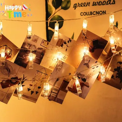 Happy Time Photo Clip Lights LED String Lights Battery Powered Wedding Birthday Party Decorations Fairy Lights For Bedroom 3M 20 LED String Light Hanging Card Picture Clips Photo Pegs Copper Wire Lamp Indoor Home Decor Christmas Lights