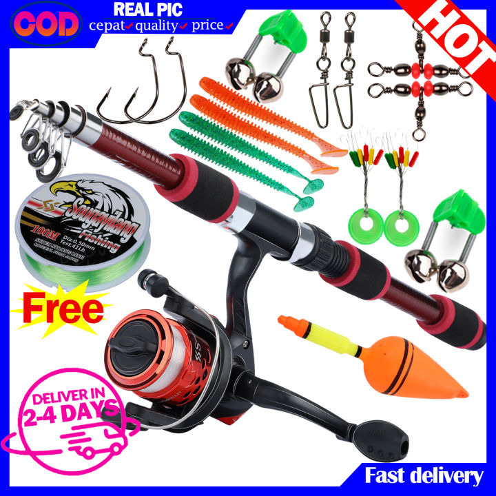 COD]Fishing Rod and Reel Set Fishing Rods Set Full Set Fish rods 1.8m  Telesscopic Fishing Rod Fishing Rod and Reel Combos