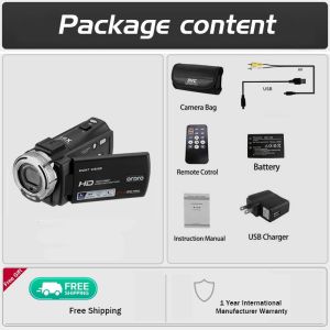 ORDRO HDV-V12 HD 1080P 30fps 30MP Video Camera IR Night Vision Video Recorder Camera mini camera Portable DV Camcorder