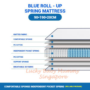 【CLEARANCE】20cm Thick Roll-Up Blue Box Spring Medium Hardness Mattress with Pocket Springs/Premium Compressed Latex Mattress Rainbow Culture