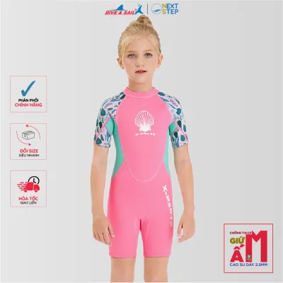 Đồ bơi giữ nhiệt bé gái DIVE AND SAIL size 12-30kg chất liệu cao su dày 2.5mm giữ ấm ngăn tia UV