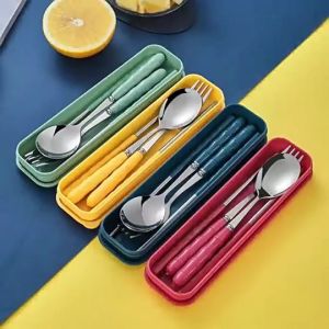 Reusable Stainless Steel Cutlery Set Portable Fork Spoon Chopsticks for Travel & Office 不锈钢餐具