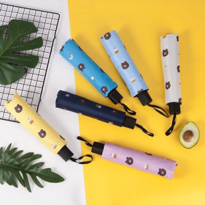 Cute Brown Bear Folded Sun Rain/Automatic Umbrella with UV Protection and Comfort for Travel