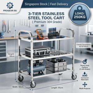 Stainless Steel Utility Cart Kitchen Trolley Catering Storage Shelf Restaurant Service Cart 3 Tier (95x50x95cm)