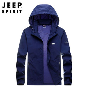 JEEP SPIRIT Hooded Sunscreen Clothing Mens Anti-ultraviolet Outdoor Sports Skin Clothing Windbreaker Jacket Summer Ice Silk