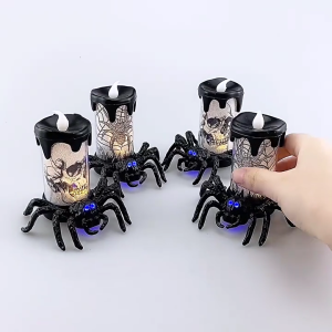 Halloween LED Spiders Light with Realistic Skull Design for Haunted House Parties Decoration Flameless Lamp