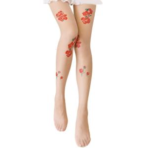 Women Sheer Thin Silk Pantyhose Aesthetic Vintage Peony Rose Floral Patterned Footed Tights Slimming Stockings Hosiery