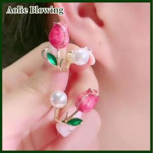 Aolie Korean Light Luxury Tulip Imitation Stud Earrings For Women Two Ways To Wear Ear Studs for Girls Daily Party Jewelry