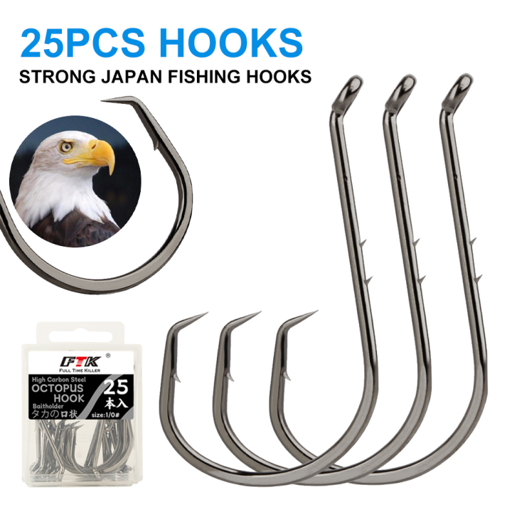 Qaao FTK 25Pcs Strong Japan Fishing Hooks Circle Fishhooks Crooked