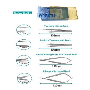 Ophthalmic Needle Holders Scissors Forceps with Platform Sterilization Tray Box Ophthalmic Surgical Instrument 5pcs/set