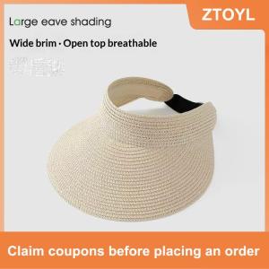 【ZTOYL】 UPF50 Plus Beach Sun Visor Hat For Women Wide Brim Straw Hat Adjustable Travel Sun Cap For Boating