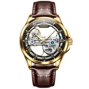 OLEVS 6661 Waterproof Automatic Mechanical Men Wristwatches Genuine Leather Band Casual Watches For Men Luminous
