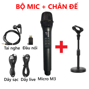 Micro Livestream Karaoke Thu Âm M3 Chuyên Nghiệp Âm Thanh Hay Pin Trâu Kết Nối Ổn Định Nhỏ Gọn