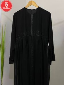 Gamis Abaya Terbaru Turkey Arabian Saudi Bahan Ori Jet black Premium Zipper Kombinasi Sifon Hitam Dress Mewah Cocok untuk Lebaran Kondangan Fashion Muslim Wanita Abaya Untuk Umroh Haji - XELLEA