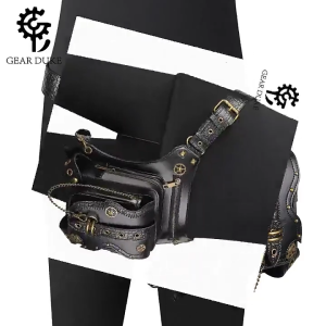 Punk Belt Bag Grommet Shoulder Waist Bags Women PU Leather Casual Purse Bag for Women Casual Waist Purse Wallet