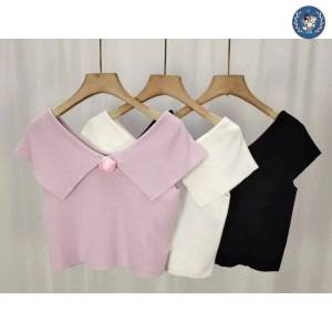 💥[A315] Áo len Montoghi dệt kim VAI BÈ cài HOA HỒNG vải trơn hàng Quảng Châu dáng lửng xinh xắn - L2M