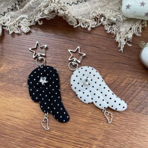 MINIFELE 262 Rhinestone Decoration Polka Dot Keychain Fabric Material Polka Dot Design Rhinestone Keychain Y2K Trendy Angel Wing Shape Vintage Angel Wing Keychain For Women