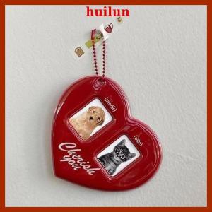 huilun Idol Photo Protective Photo Card Holder Display Sleeves 3inch Love Heart Shape ID Photo Cards Sleeve Keychain Hanging Chain