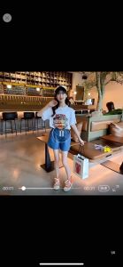 S03-09 Setelan baju kaos dan celana pendek jeans anak perempuan kekinian