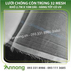Lưới Mùng Chống Côn Trùng Trồng Rau Sạch 2.7m x 10m Dài 32 Mesh