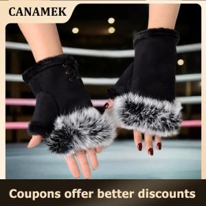 【 CANAMEK 】 Plush Fingerless Gloves Female Winter Mitten Soft Warm Women Wrist Warmers Outdoor Write Gloves Thickened Cold Protection
