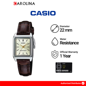 Jam Tangan Wanita Casio General LTP-V007L-9E Tank Champagne Dial Brown Leather Band