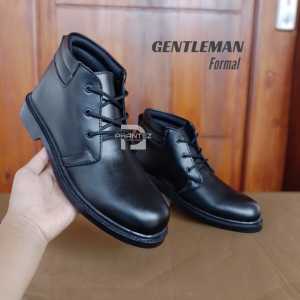 Sepatu Pria Formal PDH Ankle Boot Tali 3 Dinas Harian Kantoran Lapangan Hitam Glossy Dan Dop