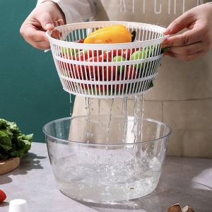 BAGUO(霸果) Hand-Cranked Manual Salad Spinner Quick Drying Plastic Spinning Drain Basket Practical Large Capacity Vegetable Washing Basin Kitchen
