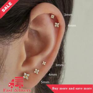 [COD] 3Pcs set Four Petals Zircon Flower Stud Earrings Set For Women Small Classic Versatile Piercing Earrings 3 4 5mm