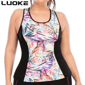 LUOKE Yoga Fitness with Chest Pad Tshirt Women Sports Wear Women Baju Perempuan Blouse Purple Floral Comfortable Size Vest