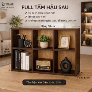 Kệ Sách Tổ Ong 6 Ô Vuông 90x60cm Gỗ MDF Phủ Melamine – Có Tấm Hậu Kín Chắc Chắn Kệ Trang Trí Đa Năng