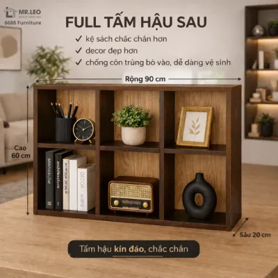 Kệ Sách Tổ Ong 6 Ô Vuông 90x60cm Gỗ MDF Phủ Melamine – Có Tấm Hậu Kín Chắc Chắn Kệ Trang Trí Đa Năng