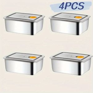 4pc Stainless Steel Food Storage Containers Set Thickened Leakproof BPA Free Stackable for Fridge Freezer Pantry OrgaNISER