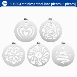 BINCOO Stainless Steel Cappucino Decorating Tool Latte Art Template Coffee Drizzle Tool Pattern Maker DIY Espresso Mold Design