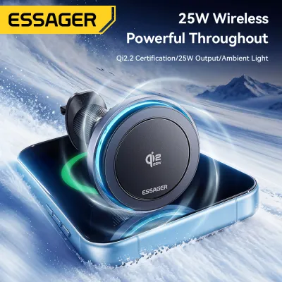 Essager Qi2.2 25W Wireless Charging Car Holder Car Mag-netic Mounts Air outlet Wireless Charging Car Mounting Bracket Phone Holder Stand 25W Fast Charging Car Mount Wireless Charger For iPhone18 17-12 iPhone11-8 Xiaomi Samsung Huawei