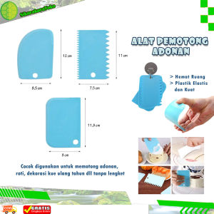 Alat Pemotong Adonan Roti - Scraper Buttercream Alat Dekorasi Hias Kue Penghalus Cake Potong Dough 1 Set Isi 3 Bergelombang Knife