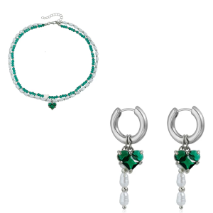 Irregular Shaped Imitation Pearls Earrings Set Romance Heart Design Layering Chain For Casual Style