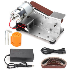 BAI WEN 110/220V Mini Electric Belt Sander DIY Polishing Grinding Machine 15° Multifunctional Fixed Angle Sharpening Machine Desktop Grinder Power Tool