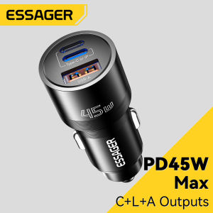 Essager 45W ที่ชาร์จแบตในรถ S Type-C + USB A + ชาร์จแบบเร็วที่ชาร์จสำหรับรถไลท์นิ่งที่ชาร์จแบตในรถพอร์ตสามพอร์ตเหมาะสำหรับ iPhone 15/14-6 iPad Huawei Mate 60 Samsung Xiaomi 14ชนิดชาร์จเร็วชนิด C/ USB A/lightning C + L + เครื่องชาร์จโทรศัพท์ในรถยนต์